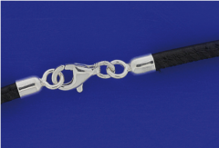 Leder genäht mit Endkappen und Karabiner / 925 Silber