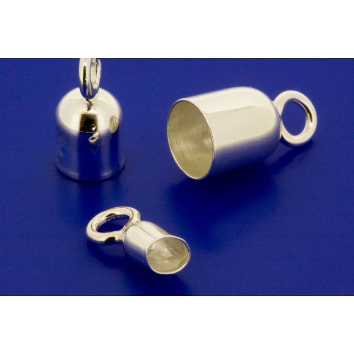 Endkappen für Draht / Kautschuk / Leder (kleine Öse offen) / 925 Silber