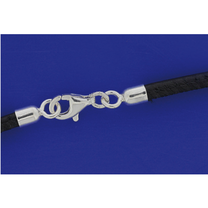 Leder genäht mit Endkappen und Karabiner / 925 Silber